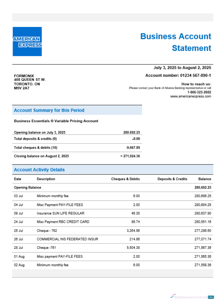 Download American Express Air Miles enterprise account statement Word and PDF template Photoshop template